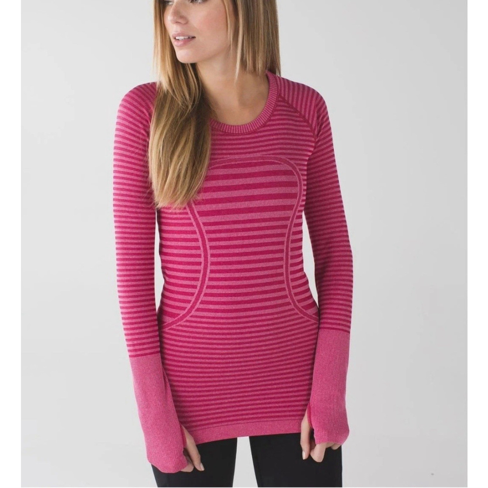 Lululemon Swiftly Tech Long Sleeve Crew Top in Heathered Berry Rumble Size 8 EUC